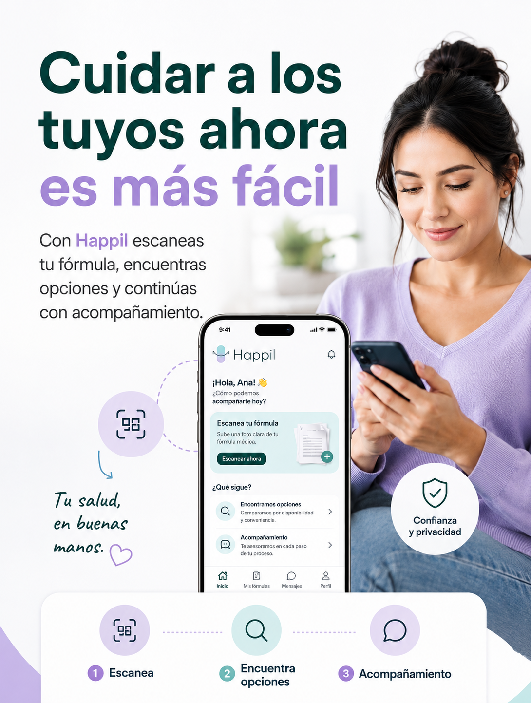 Uso de Happil para escanear fórmula y recibir acompañamiento